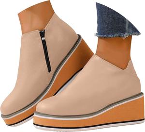 Женские ботильоны, повседневные кожаные ботинки с круглым носком на платформе и танкетке, осень-зима, винтажные, легкие, удобные, с массивным каблуком, короткие ботильоны на высоком каблуке для женщин, зимние ботинки без застежек Generic, Gold