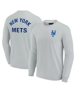 Мужская и женская серая супермягкая футболка с длинным рукавом New York Mets Fanatics Signature