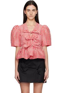 Ganni Красная мятая клетчатая тафтовая блузка