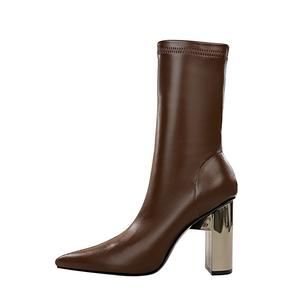 QITUMAUL Темно-коричневые женские ботильоны на каблуке 9 см, цвет Dark Brown[Heel Height 9cm]