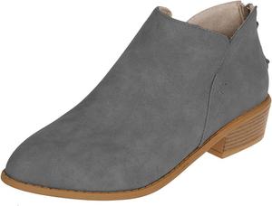 Женские ботильоны с вырезом V, высоким каблуком стойкой, из искусственной замши, с удобной задней молнией, заостренным носком, на низком каблуке, короткие вестерн-ботинки для осени и зимы, для повседневной носки и работы BANGTEUO, Grey