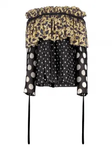 Атласная блузка в горох с оборками Nina Ricci, черный