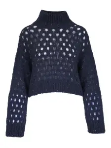 Свитер рыхлой вязки с высоким воротником Brunello Cucinelli, синий