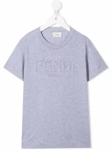 Футболка с тисненым логотипом FENDI KIDS, серый