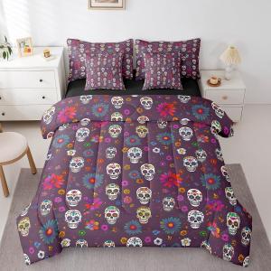 Erosebridal Комплект постельного белья Halloween Skeleton с черепами и скелетами, 7 предметов, полиэстер, Deep Purple