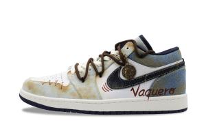 Jordan Кроссовки баскетбольные мужские низкие Air 1 Wild West, износостойкие, винтажные, деним Blue