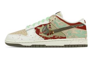 Nike Dunk Wishing You A Prosperous New Year Leather Low Top Skateboard Shoes Men's Beige Red