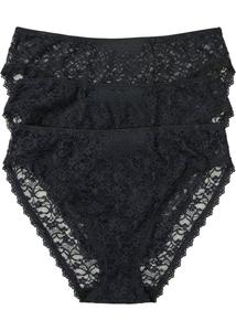 Высокие трусы-макси (3 шт) из переработанного кружева Bpc Bonprix Collection, черный