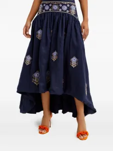 Асимметричная миди-юбка Curua Mosaico с вышивкой Agua By Agua Bendita, синий