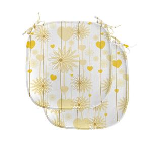 ABAKUHAUS Желтые подушки на обеденный стул, цветочный дизайн ко Дню святого Валентина, декоративная водонепроницаемая подушка с ремнями для кухонных сидений, 40 см x 40 см — упаковка из 2 шт., земляно-желтый, бежевый