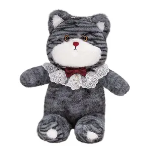 Мягкая игрушка бегущий кот с нагрудником плюшевая кукла высота 50см OU DI PIG, серебро