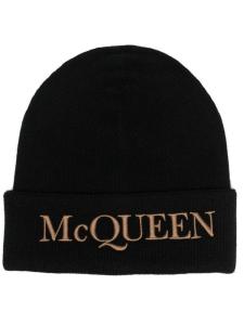 Alexander McQueen шапка бини в рубчик с вышитым логотипом, черный