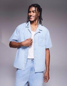 Рубашка свободного кроя из денима River Island с выцветшим узором пейсли