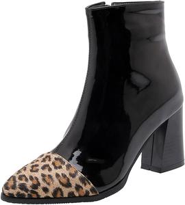 Женские модные ботильоны VOKLIN с леопардовым принтом, заостренным носком, на молнии, с толстым высоки́м каблуком