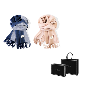 Шарф из 100% чистой шерсти вязаный Unisex ACUC, 2 pack (синий серый+бежевый)