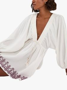 Вышитое пляжное мини-платье-накидка Accessorize, Ivory