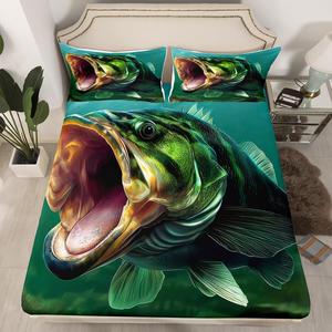 Erosebridal Комплект постельного белья Big Bass Fish Queen с принтом рыб и морской тематикой, легкий материал, глубокий карман, Darkgreen Teal