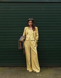 Брюки coord премиум-класса для свадебного торжества, широкие, с плиссировкой, цвета пахты Topshop