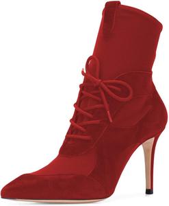 Женские ботильоны YDN на шнуровке с заостренным носком, высокие каблуки-стилеты, замшевые, зимние, праздничные, Red