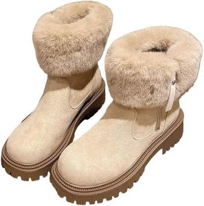 Теплые и стильные женские зимние сапоги с плюшевой подкладкой, противоскользящей подошвой и застежкой-молнией для зимних прогулок на улице Hhhchpm, Off-White