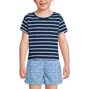 Топ Lands' End с короткими рукавами и круглым вырезом для девочек от 2 до 18 лет, цвет Navy Breton Stripe