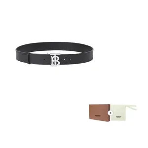 Ремень мужской Burberry с пряжкой, черный / серебряный