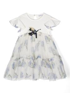 Monnalisa платье из тюля с цветочным принтом, белый