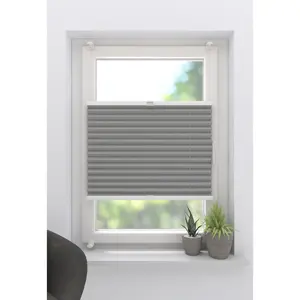 Моя домашняя жалюзи-плиссе "Марей Термо", затемнение, с покрытием Pearl Reflex - энергосбережение, без сверления, натяжение, крепление с помощью зажимных скоб, Easyfix, задняя часть с покрытием My Home, цвет grau/grau + grau