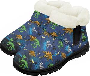 Детские зимние ботинки для девочек и мальчиков, утепленные, с меховой подкладкой, водонепроницаемые, легкие, противоскользящие Chririnla, Dinosaur Print