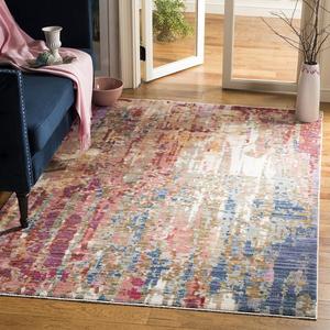 Ковер SAFAVIEH, 275 x 397 см, Nirvana Collection, Red & Multi, современный абстрактный дизайн, не линяет и прост в уходе, идеален для помещений с высокой проходимостью в гостиной, спальне (NVA127Q)