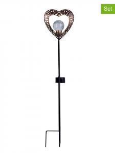 Näve Комплект из 2 штук: светодиодный садовый светильник на солнечных батареях "Сердце" в черно-коричневом цвете - (Ш)12,5 x (В)59 см
