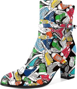 Женские ботильоны Mettesally с массивным каблуком, круглым носком и боковой молнией, осень-зима, высота каблука 7 см, Floral Embroidered