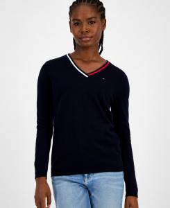 Женский хлопковый свитер с V-образным вырезом Tommy Hilfiger, Sky Captain Multi