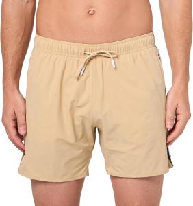 Мужские однотонные плавки-шорты BOSS с культовыми полосками по бокам, Dessert Beige