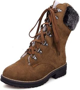 Женские водонепроницаемые меховые ботинки MIOKE для снега, зимние короткие ботильоны на шнуровке, с низким каблуком, теплые для походов и повседневной носки, Brown-Fur Lined