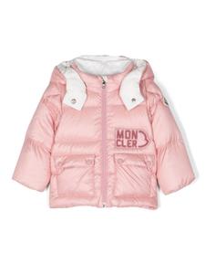 Moncler Enfant пуховик Abbaye с вышитым логотипом, розовый