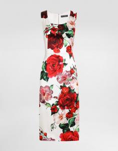 Атласное платье без рукавов миди с принтом роз Dolce & Gabbana, принт
