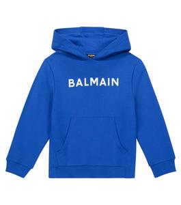 Худи из хлопкового джерси с логотипом Balmain, синий
