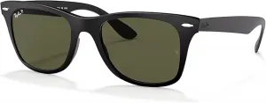 Солнцезащитные очки Ray-Ban RB4195 WAYFARER LITEFORCE квадратной формы для мужчин + комплект с аксессуарами, Matte Black/G-15 Green Polarized