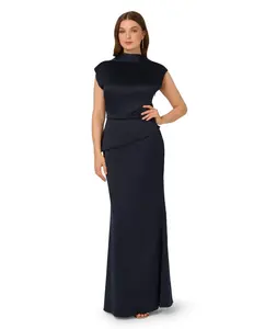 Бархатное платье с V-образным вырезом Adrianna Papell, темно-синий