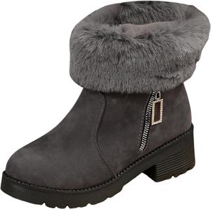 Женские зимние ботинки для холодной погоды с меховой подкладкой, противоскользящие, на молнии, замшевые, ботильоны на зиму Generic, #C04-Grey