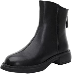 Женские ботинки до щиколотки, из натуральной кожи, в британском стиле, на шнуровке, короткие зимние ботинки, с толстой подошвой Generic, Black Furry