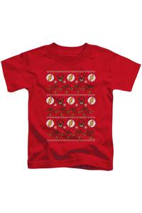 DC Comics Flash Футболка "The Flash" с коротким рукавом в стиле уродливого рождественского свитера для детей Gildan, красный