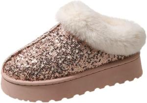 Женские зимние снегоходные сапоги Faithgee с пайетками, утепленные флисом, на платформе, с легким надеванием, повседневная уличная обувь, большие размеры, модная противоскользящая обувь, Pink