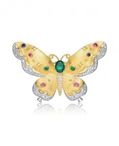 Брошь-Цветок из натурального камня с родиевым покрытием и 14-каратным золотом Rachel Glauber, green