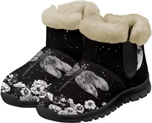 Женские зимние ботинки Jeiento Beauty Dragonfly с цветочным узором, пушистые, на щиколотку, для походов, с противоскользящей подошвой, серый
