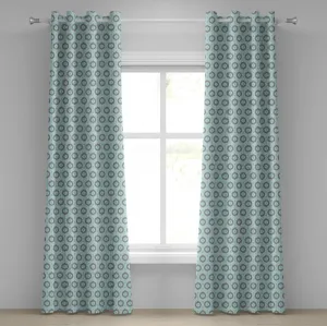 Штора на люверсах ABAKUHAUS Морская пена, мотивы в стиле икат: круговой узор с точками, этническое вдохновение, племенной дизайн, декоративные двухпанельные шторы, 280 см x 175 см, цвет Морская пена серо-зеленый