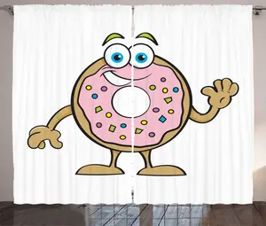 Штора ABAKUHAUS Улыбающийся деревенский, развевающийся пончик с посыпкой, универсальная ленточная штора для гостиной с петлями и крючками, 280 x 225 см, разноцветная роза Abakuhaus