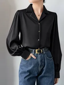 Блузка с объемными рукавами и золотыми пуговицами, женская блузка Doux Belle, цвет Black