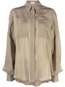 Brunello Cucinelli полупрозрачная блузка с длинными рукавами, зеленый